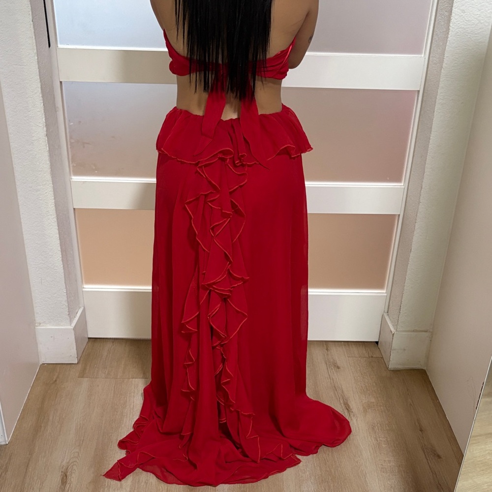 Luxxel Red Backless Ruffle Dress - Picture 3 of 3